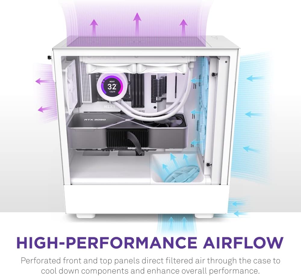 NZXT H5 Flow RGB ATX Tempered Glass Mid Tower (WHITE) Gaming Case NZXT H5 Flow RGB ATX Tempered Glass Mid Tower (WHITE) Gaming Case